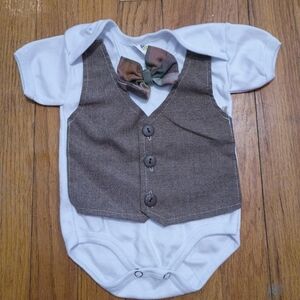 Infant Brown Vest Bodysuit with Bow Tie